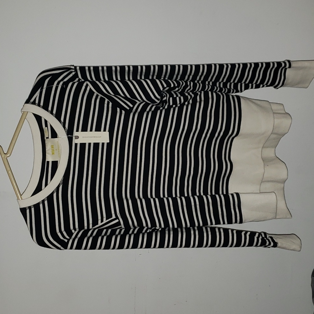 Maeve by Anthropologie Black and White Striped Long Sleeve Shirt